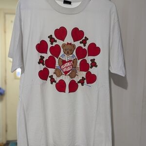 Vintage White Short Sleeve Tee with Red Heart Design